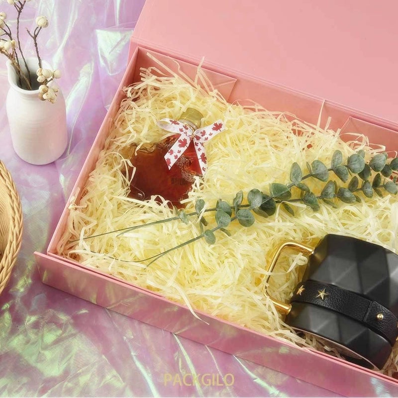 PACKGILO 2 Pink Large Gift Boxes with Lid 13x9x4 Inches, Bridesmaid Proposal Boxes, Hard Collapsible Gift Box with Magnetic Closure, Groomsman Box Reusable Gift Box for Cloth (Glossy Pink) - Image 2